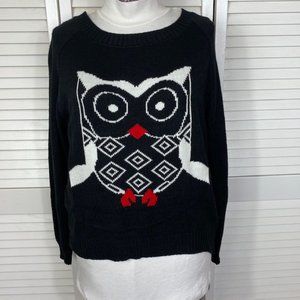 InSeparable Crew Neck Black and Red Sweater with Adorable Owl Graphic  M NWOT